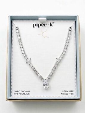 NWT ⚜️💎⚜️ PIPER K Silver Tone Glass Stone Teardrop Bypass Choker Necklace